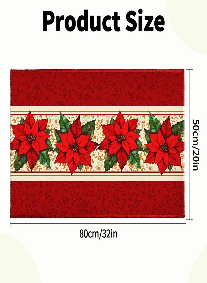 Evlaschin Poinsettia Bath Rug Winter Red Floral Bathroom Mats for Kitchen Sink Bedroom Xmas Flowers Non-Slip Holiday Bathroom Rugs 32x20 Inch for Living Shower Room Bathtub Toilet Tub - Image 4